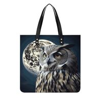 Owl And Moon PU Leather Tote Bag for Women Work Large Capacity Shoulder Bag Top Handle Purses And Ha