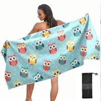 KOPIRIT Owls Blue Print Towel Quick Dry Microfiber Oversized Sandproof Travel Beach Towels for Women