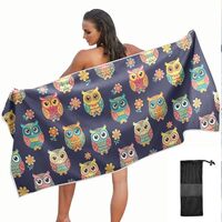 KOPIRIT Owls Flowers Pattern Towel Quick Dry Microfiber Oversized Sandproof Travel Beach Towels for 
