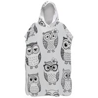 Joisal Cute Owl Gray Surf Poncho Changing Robe for Adul Hooded Swim Towel Cute Absorbent Unisex Adul