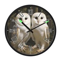 CZXW 12in Barn Owls Wall Clock with Voice Sensor Night Light, Glow in The Dark Non-Ticking Silent Ba