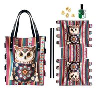 Jolamirel Kawaii Owl Print DIY Shoulder Bags for Women Bohemia Ethnic Stripes Large Capacity PU Leat