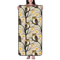 GVYGVY Cotton Bath Towels for Bathroom - Vintage Owl Tree Pattern Print Microfiber Towels for Body B