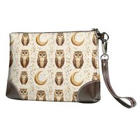 Small Clutch Purses for Women - Owl Moon (A) Print Portable Leather Wristlet Wallets with Wrist Stra
