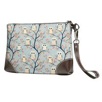 Small Clutch Purses for Women - Cartoon Cute Owl 1 Print Portable Leather Wristlet Wallets with Wris