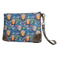 Small Clutch Purses for Women - Flower Owl Print Portable Leather Wristlet Wallets with Wrist Strap