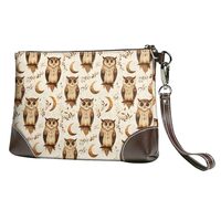 Small Clutch Purses for Women - Owl Moon Print Portable Leather Wristlet Wallets with Wrist Strap