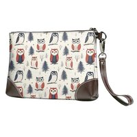 Small Clutch Purses for Women - Owl In The Woods Print Portable Leather Wristlet Wallets with Wrist