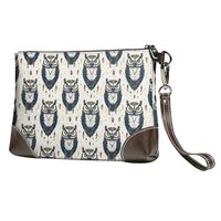 Small Clutch Purses for Women - Vintage Tribal Style Owl Print Portable Leather Wristlet Wallets wit