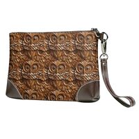 Small Clutch Purses for Women - Wood Grain Owl Print Portable Leather Wristlet Wallets with Wrist St