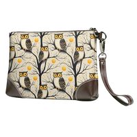 Small Clutch Purses for Women - Vintage Owl Tree Pattern Print Portable Leather Wristlet Wallets wit
