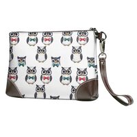 Small Clutch Purses for Women - Bow Tie Owl Print Portable Leather Wristlet Wallets with Wrist Strap