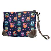Small Clutch Purses for Women - Cute Owl Colorful Print Portable Leather Wristlet Wallets with Wrist