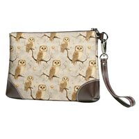 Small Clutch Purses for Women - Moon Owl Print Portable Leather Wristlet Wallets with Wrist Strap