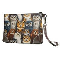 Small Clutch Purses for Women - Colorful Owl Print Portable Leather Wristlet Wallets with Wrist Stra