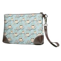 Small Clutch Purses for Women - Cartoon Owl Print Portable Leather Wristlet Wallets with Wrist Strap