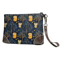Small Clutch Purses for Women - Woods Owl Print Portable Leather Wristlet Wallets with Wrist Strap