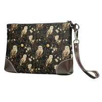 Small Clutch Purses for Women - Moonlight Owl Print Portable Leather Wristlet Wallets with Wrist Str