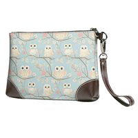 Small Clutch Purses for Women - Heart Owl Print Portable Leather Wristlet Wallets with Wrist Strap
