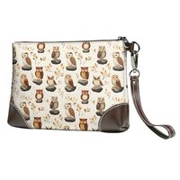 Small Clutch Purses for Women - Stone Owl Print Portable Leather Wristlet Wallets with Wrist Strap