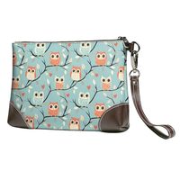 Small Clutch Purses for Women - Colorful Owl Cute Print Portable Leather Wristlet Wallets with Wrist