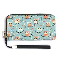 Leather Wristlet Wallets for Women - Colorful Owl Cute Print Small Hand Purse Ladies Wallet with Zip