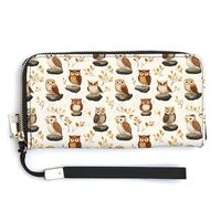 Leather Wristlet Wallets for Women - Stone Owl Print Small Hand Purse Ladies Wallet with Zipper