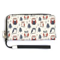 Leather Wristlet Wallets for Women - Owl In The Woods Print Small Hand Purse Ladies Wallet with Zipp