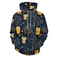 GVYGVY Hoodies for Men Women - Woods Owl Print Comfort Fashion Loose Fit Pullover Hooded Sweatshirt