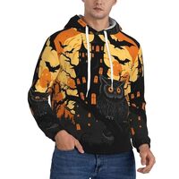 FHEBNDS Men's Fleece-Lined Hoodie Pullover Black Tree Owl Pumpkin Head Castle Hoodies Casual Wi