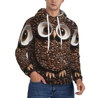 FHEBNDS Men's Fleece-Lined Hoodie Pullover Coffee bean owl Hoodies Casual Winter Hooded Sweatsh