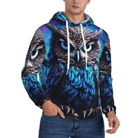 FHEBNDS Men's Fleece-Lined Hoodie Pullover Blue Owl Hoodies Casual Winter Hooded Sweatshirt wit