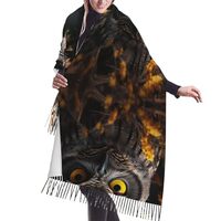 HETPLKD Yellow Eyed Owl Scarf for Women Winter Warm Scarves, Cashmere Feel Tassel Fashion Scarfs, Pa