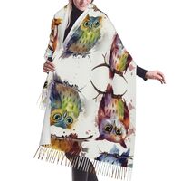 HJKBCV Owls Birds Scarf for Women Winter Warm Scarves, Cashmere Feel Tassel Fashion Scarfs, Pashmina