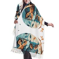 VTCTOASY Cute Owl on the Branch Scarf for Women Winter Warm Scarves, Cashmere Feel Tassel Fashion Sc