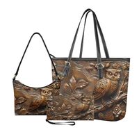Sannovo Owl Print Handbag and Wallet Set with Leather Underarm Purses for Women Ladies Waterproof To