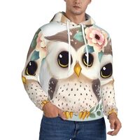 FHEBNDS Men's Fleece-Lined Hoodie Pullover Cute Owl with Flowers Hoodies Casual Winter Hooded S