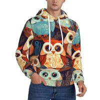 FHEBNDS Men's Fleece-Lined Hoodie Pullover Anime Owl Hoodies Casual Winter Hooded Sweatshirt wi