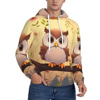 FHEBNDS Men's Fleece-Lined Hoodie Pullover cute owl Hoodies Casual Winter Hooded Sweatshirt wit