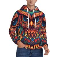 FHEBNDS Men's Fleece-Lined Hoodie Pullover Color owl pattern Hoodies Casual Winter Hooded Sweat