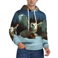 FHEBNDS Men's Fleece-Lined Hoodie Pullover Flying Owl Hoodies Casual Winter Hooded Sweatshirt w