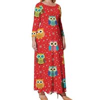 Long Sleeve Dress Owl Red Dresses for Women Casual Dress