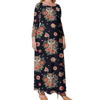 Women Casual Long Sleeve Maxi Dresses Long Dress (Floral Owl)