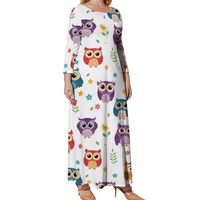 Owl Long Sleeve Dress for Women Crew Neck Dress Plus Size Casual Dress