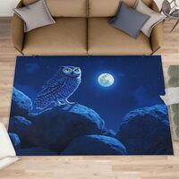 Owl Rug 3x5-3x5 Rug, Night View Washable Rugs for Living Room, Full Moon Carpet, Blue Starry Non-Sli