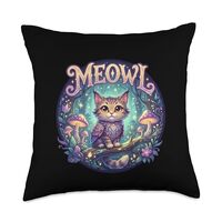 Meowl Cat Owl Meme Brainrot Kids Cursed Silly Gen Alpha Cute Throw Pillow