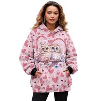 Showudesigns Cute Owl Fleece Hoodies for Women Trendy Casual Hooded Sweaters Oversized Graphic Sweat