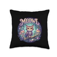 Meowl Cat Owl Meme Brainrot Kids Cursed Silly Gen Alpha Cute Throw Pillow