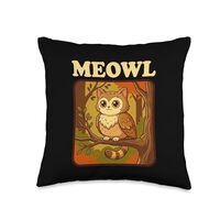 Meowl Funny Meow Cat Owl Brainrot Brainrot Meme Cute Cat Owl Throw Pillow