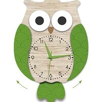DEKORI Modern Owl Pendulum Wall Clock – Silent Non-Ticking Wooden Wall Decor for Kitchen, Livi